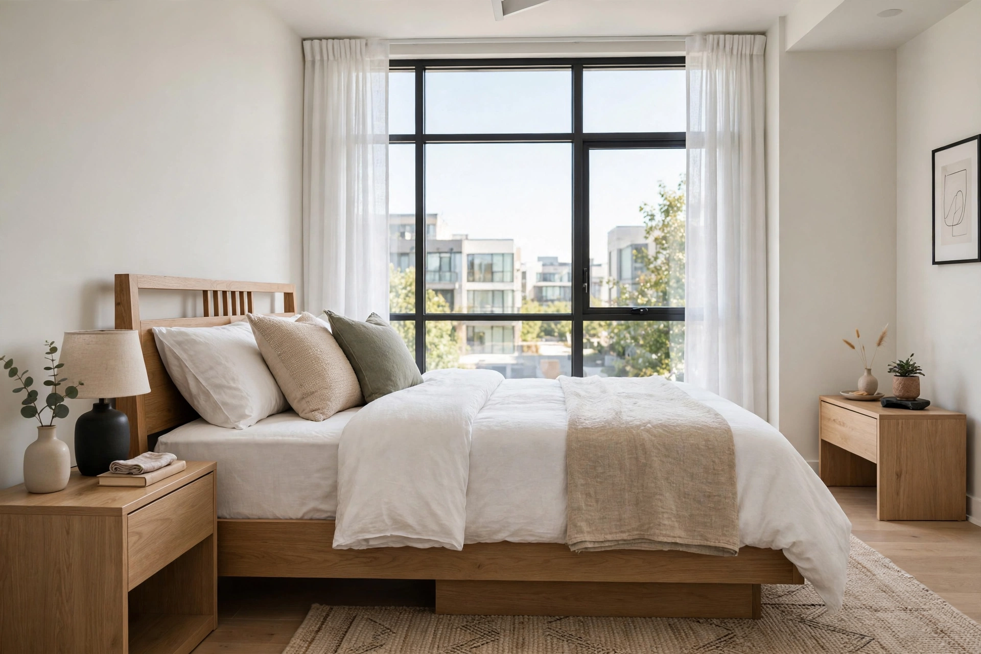 Assembled bed frame in a Mississauga condo bedroom