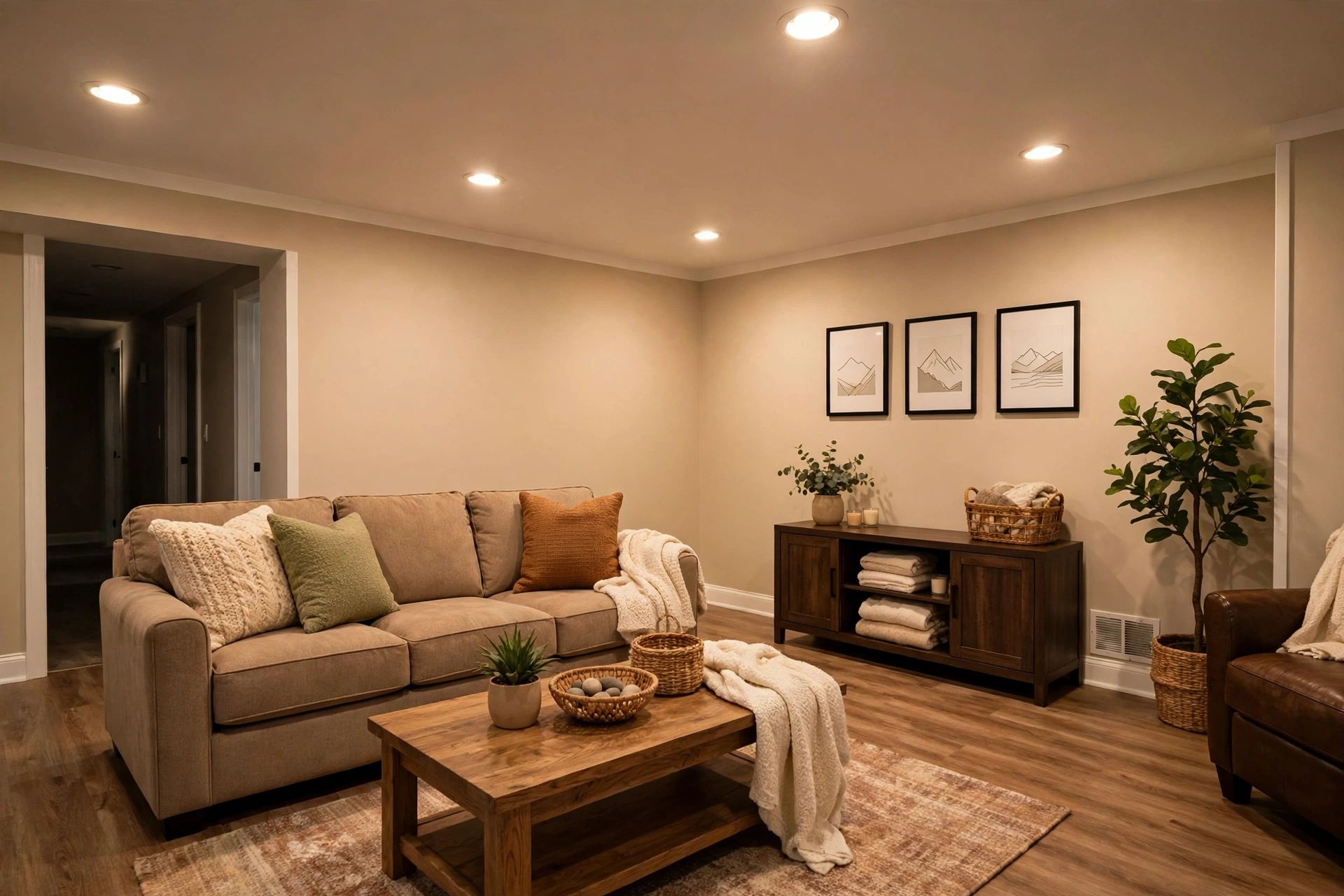 Finished basement living space in Mississauga
