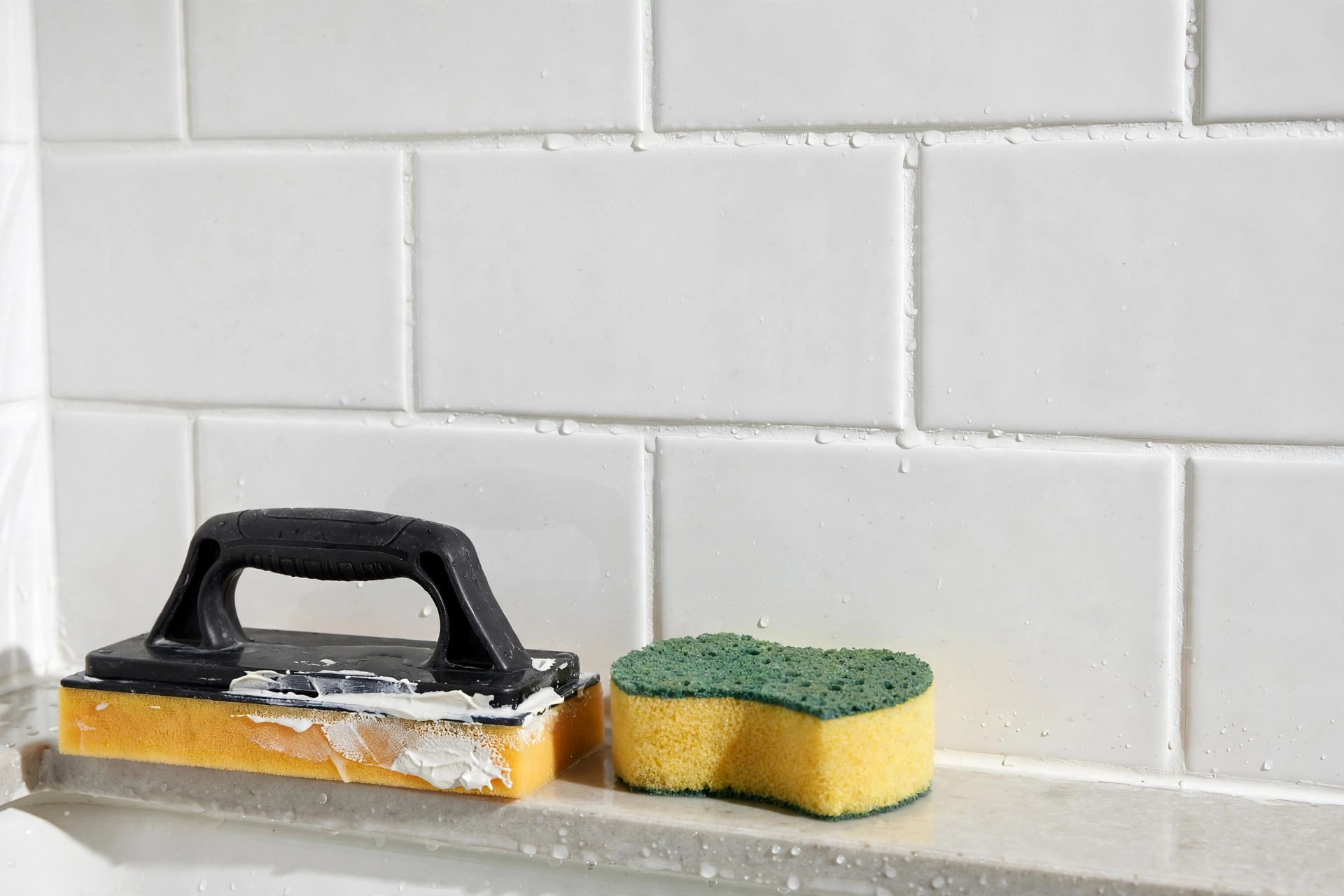 Grout being renewed between bathroom tiles in Mississauga