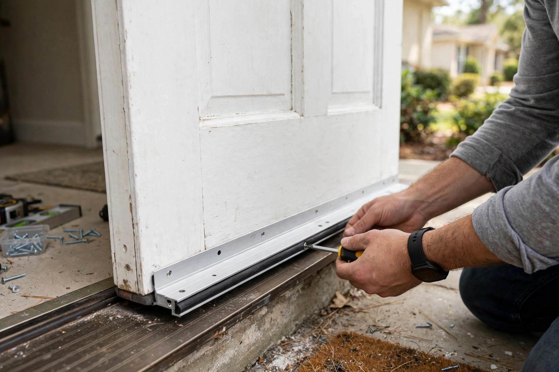 How to Stop Winter Drafts in Your Mississauga Home: Weather Stripping, Door Sweeps, and Caulking — and How to Tell Which One You Need Installing a new door sweep along the bottom of a front door in a Mississauga home to block cold air