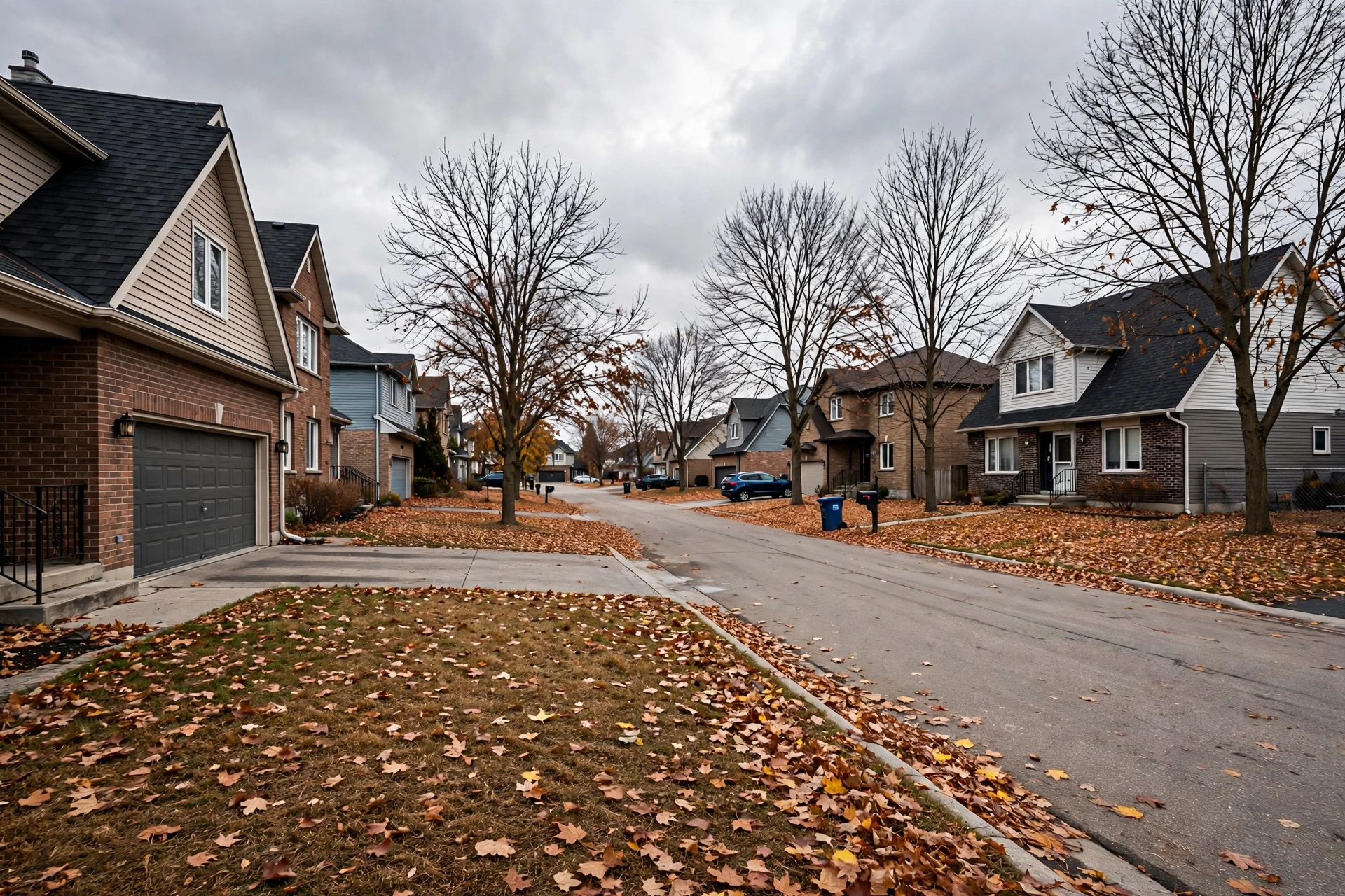 Getting Your Mississauga Home Ready for Winter: Gutters, Door Seals, and Caulking That Matter Most Before the Freeze Suburban homes in a Mississauga neighbourhood in late fall with fallen leaves before the first snow