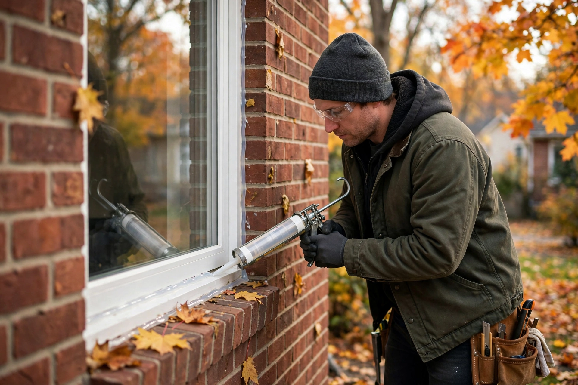 Getting Your Mississauga Home Ready for Winter: Gutters, Door Seals, and Caulking That Matter Most Before the Freeze Applying fresh exterior window caulking on a brick home in Mississauga before winter